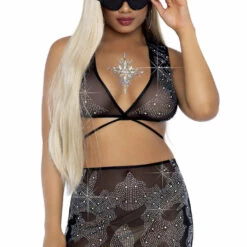 Leg Avenue Lingerie Rhinestone Crop Top And Mini Skirt 6 Leg Avenue Lingerie Rhinestone Crop Top And Mini Skirt