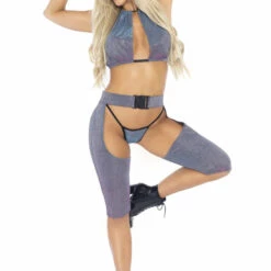 Leg Avenue Lingerie Iridescent Bikini Set And Chaps