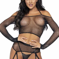 Leg Avenue Rhinestone Fishnet Crop Top Garter Set 9 Leg Avenue Rhinestone Fishnet Crop Top Garter Set