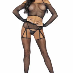 Leg Avenue Rhinestone Fishnet Crop Top Garter Set 12 Leg Avenue Rhinestone Fishnet Crop Top Garter Set
