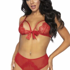 Leg Avenue Red Lace Crotchless Lingerie Bra Set