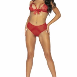 Leg Avenue Red Lace Crotchless Lingerie Bra Set