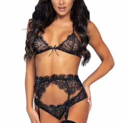 Leg Avenue Eyelash Lace And Rhinestone Bra Set