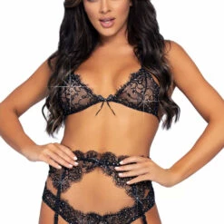 Leg Avenue Eyelash Lace And Rhinestone Bra Set