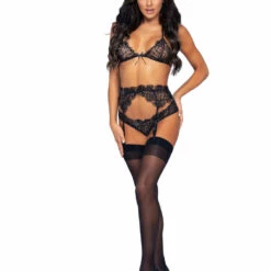 Leg Avenue Eyelash Lace And Rhinestone Bra Set