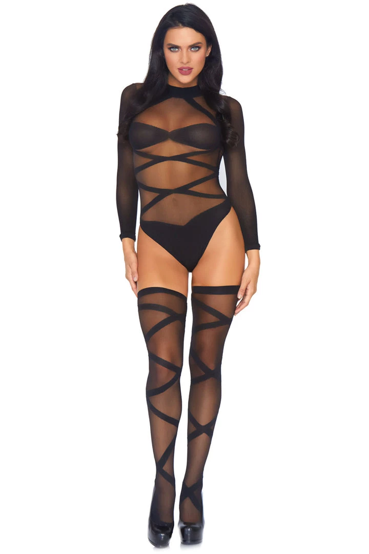 Leg Avenue Lingerie Wrap Around Bodysuit And Thigh Highs 1 Leg Avenue Lingerie Wrap Around Bodysuit And Thigh Highs