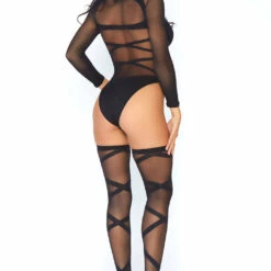 Leg Avenue Lingerie Wrap Around Bodysuit And Thigh Highs