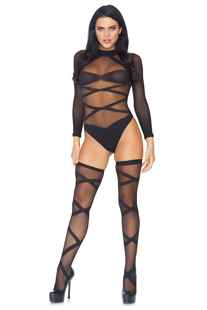 Leg Avenue Lingerie Wrap Around Bodysuit And Thigh Highs 3 Leg Avenue Lingerie Wrap Around Bodysuit And Thigh Highs