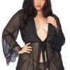Leg Avenue Plus Size Sheer Robe With Eyelash Lace