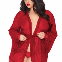 Leg Avenue Plus Size Sheer Robe With Eyelash Lace