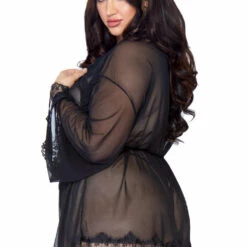 Leg Avenue Plus Size Sheer Robe With Eyelash Lace 6 Leg Avenue Plus Size Sheer Robe With Eyelash Lace