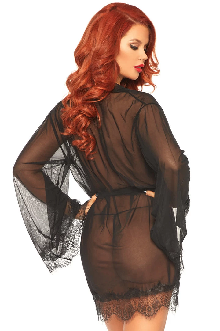Leg Avenue Sheer Robe With Eyelash Lace 3 Leg Avenue Sheer Robe With Eyelash Lace
