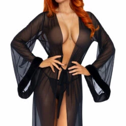 Leg Avenue Long Fur Trimmed Robe Lingerie 30 Leg Avenue Long Fur Trimmed Robe Lingerie
