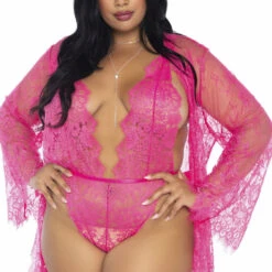 Leg Avenue Plus Size Lace Teddy And Robe Set