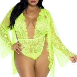 Leg Avenue Plus Size Lace Teddy And Robe Set