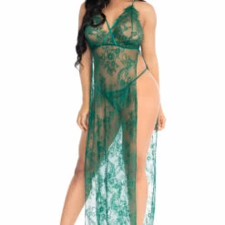 Leg Avenue Lingerie Dual Slit Lace Gown And Panty