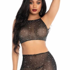 Leg Avenue Rhinestone Crop Top And Skirt Bra Sets