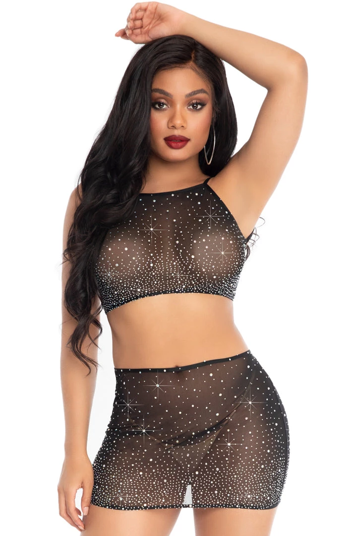 Leg Avenue Rhinestone Crop Top And Skirt Bra Sets 3 Leg Avenue Rhinestone Crop Top And Skirt Bra Sets