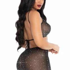 Leg Avenue Rhinestone Crop Top And Skirt Bra Sets