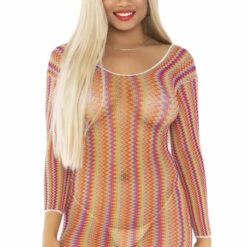 Leg Avenue Lingerie Neon Zig Zag Fishnet Mini Dress