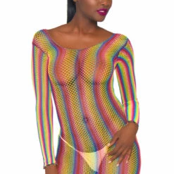 Leg Avenue Long Sleeve Rainbow Fishnet Mini Dress