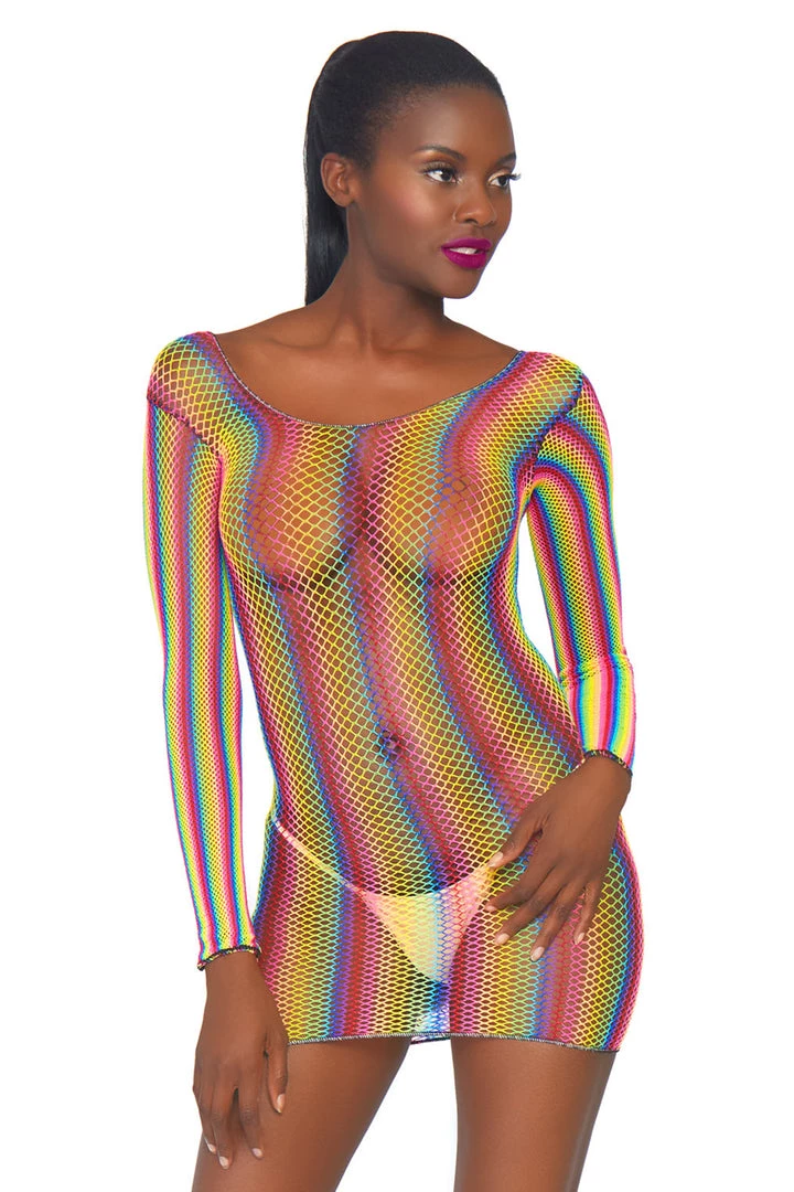 Leg Avenue Long Sleeve Rainbow Fishnet Mini Dress 1 Leg Avenue Long Sleeve Rainbow Fishnet Mini Dress