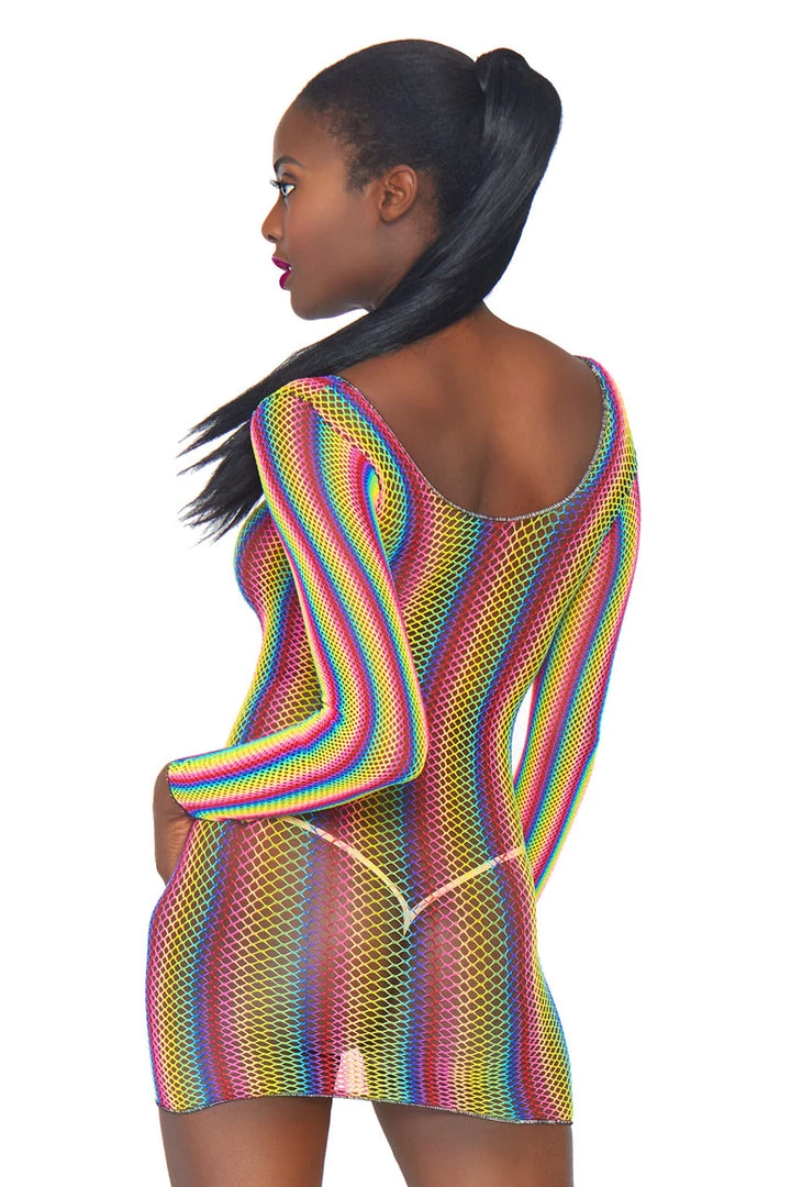 Leg Avenue Long Sleeve Rainbow Fishnet Mini Dress 3 Leg Avenue Long Sleeve Rainbow Fishnet Mini Dress
