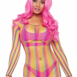 Leg Avenue Long Sleeve Rainbow Fishnet Mini Dress 10 Leg Avenue Long Sleeve Rainbow Fishnet Mini Dress