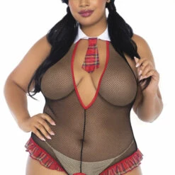 Leg Avenue Plus Size School Uniform Crotchless Teddy