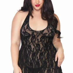 Leg Avenue Plus Size Rose Lace Halter Chemise