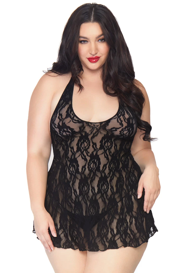 Leg Avenue Plus Size Rose Lace Halter Chemise 1 Leg Avenue Plus Size Rose Lace Halter Chemise