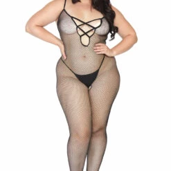 Leg Avenue Plus Size Criss Cross Fishnet Bodystocking