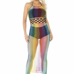 Leg Avenue Rainbow Fishnet Halter Dress