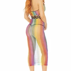 Leg Avenue Rainbow Fishnet Halter Dress