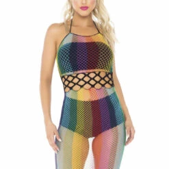 Leg Avenue Rainbow Fishnet Halter Dress
