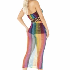 Leg Avenue Rainbow Fishnet Halter Dress