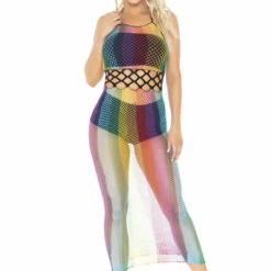 Leg Avenue Rainbow Fishnet Halter Dress