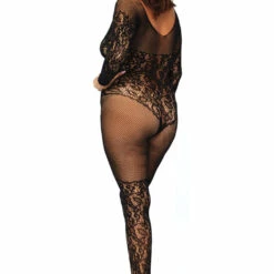 Leg Avenue Plus Size Net And Lace Long Sleeve Bodystocking