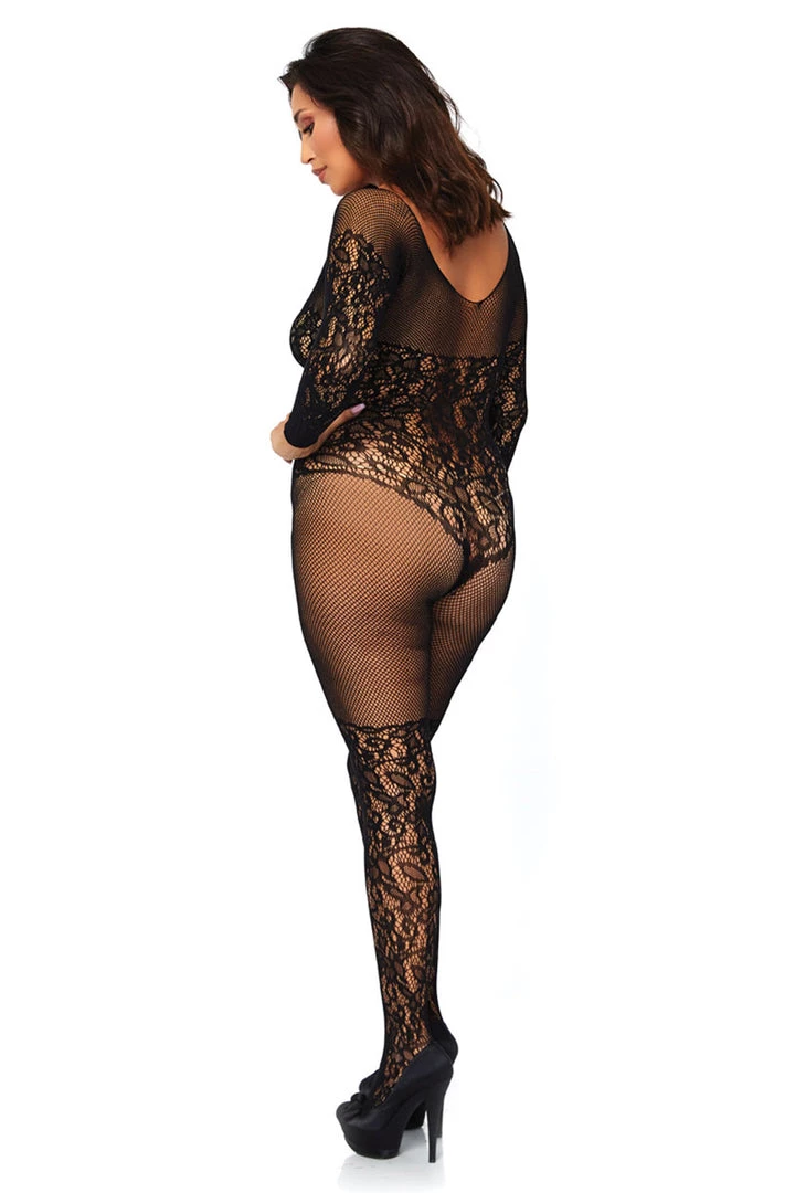 Leg Avenue Plus Size Net And Lace Long Sleeve Bodystocking 2 Leg Avenue Plus Size Net And Lace Long Sleeve Bodystocking