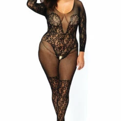 Leg Avenue Plus Size Net And Lace Long Sleeve Bodystocking 9 Leg Avenue Plus Size Net And Lace Long Sleeve Bodystocking