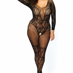 Leg Avenue Plus Size Net And Lace Long Sleeve Bodystocking 7 Leg Avenue Plus Size Net And Lace Long Sleeve Bodystocking