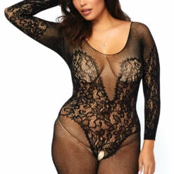 Leg Avenue Plus Size Net And Lace Long Sleeve Bodystocking 8 Leg Avenue Plus Size Net And Lace Long Sleeve Bodystocking