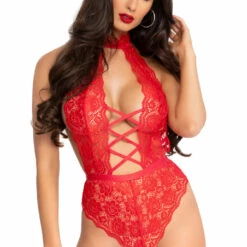 Leg Avenue Lingerie Floral Lace Crotchless Teddy