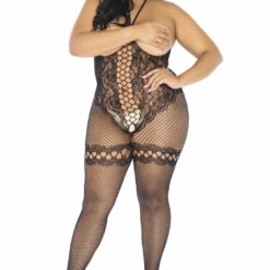 Leg Avenue Plus Size Fishnet Cupless Halter Bodystocking