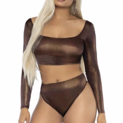 Leg Avenue Clothing Shimmer Crop Top And Panty Set