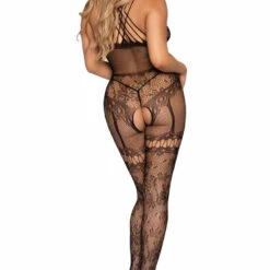 Leg Avenue Strappy Halter Rhinestone Bodystocking Lingerie