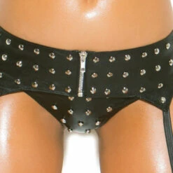 Elegant Moments Leather Garter Belt With Zipper Lingerie
