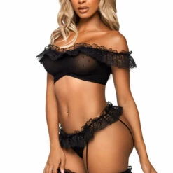 Leg Avenue Lingerie Ruffles And Mesh Bra Set