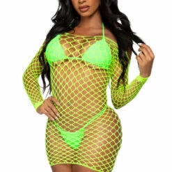 Leg Avenue Neon Net Long Sleeve Dress Lingerie