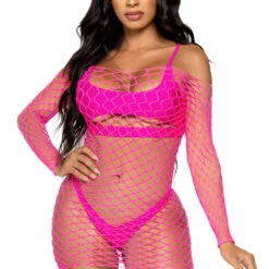 Leg Avenue Neon Net Long Sleeve Dress Lingerie